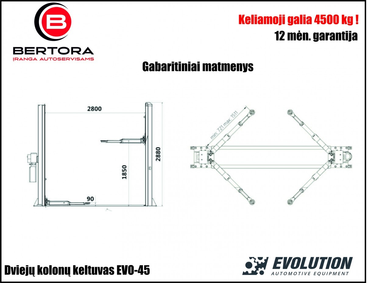 EVO-45 2-post lift 4500kg EVOLUTION/230/400V